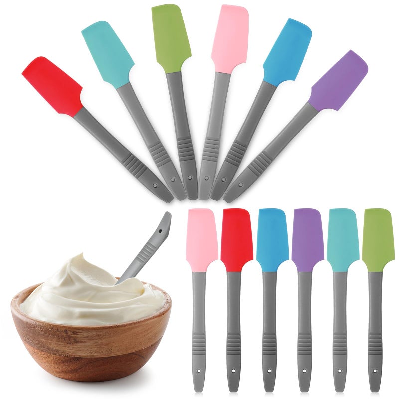 Zhehao 12 Pcs Mini Silicone Spatulas Rubber Small Silicone Scraper Heat Resistant Non Stick Flexible Kitchen Spatula for Wet Pet Food Can Jar Cooking Baking Frosting Mixing Tool  7.4 x 1.38 Inches - Image 1