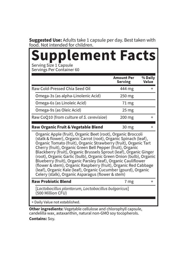 جاردن أوف لايف - Garden of Life CoQ10 200mg، مكمل غذائي نباتي يحتوي على أوميجا 3 6 9، زيت بذور الشيا الخام CoQ 10، تغذية كاملة مع دعم مضاد للأكسدة، مكمل إنزيم Q10 لصحة القلب، 60 كبسولة - Image 1