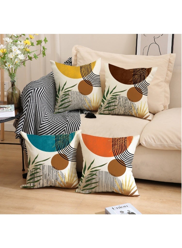 VIUAUAX Throw Pillow Covers 45 x 45cm Set of 4 Scandinavian Abstract Geometric Line Printed Linen Throw Pillow Cover Bedroom Living Room Cushion Cover - Image 2