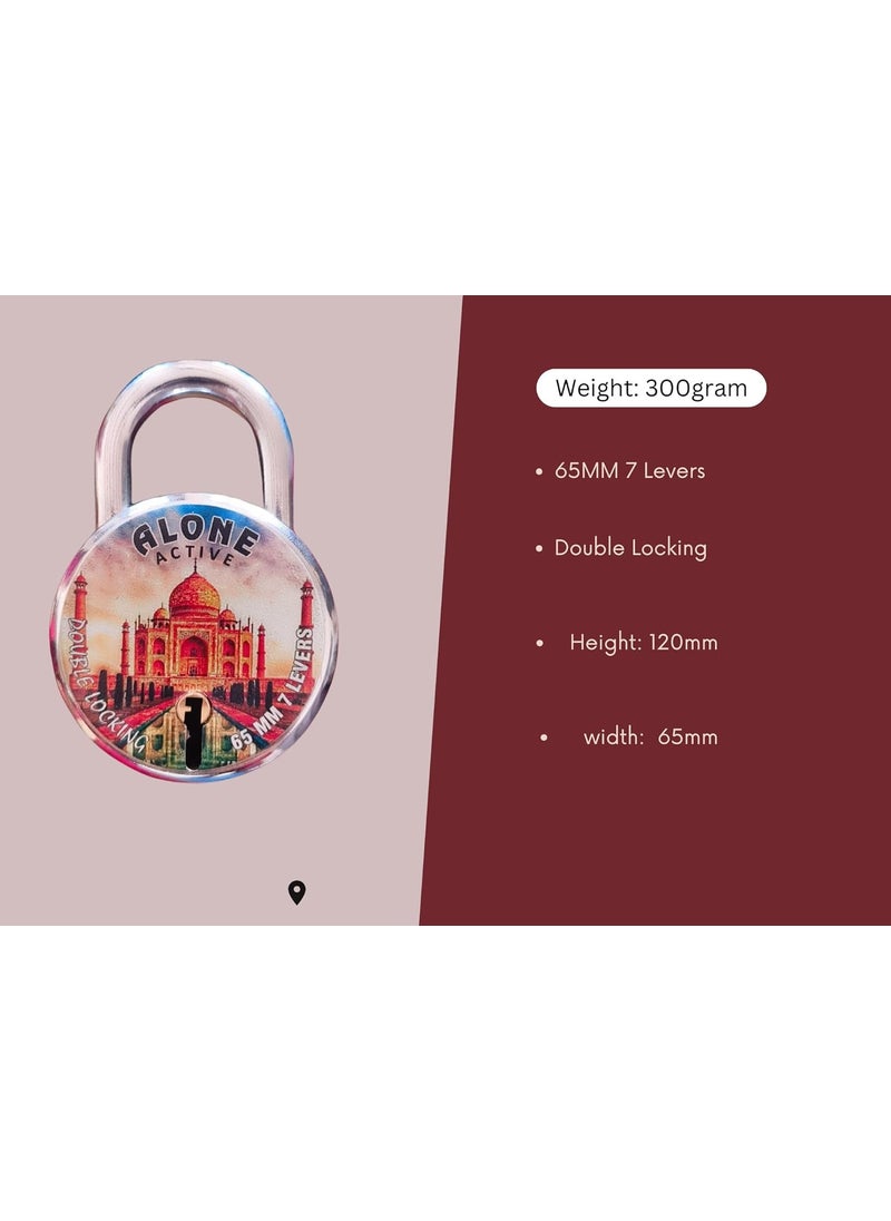 ONEPRO Taj Mahal 65mm 2 Padlocks with 6 Same Keys Double Locking 8 Levers Lock and Keys for Home Door Shutter Shop Main Gate Sutter Laser Print Finish Rust Proof Pack of 1  - Image 3