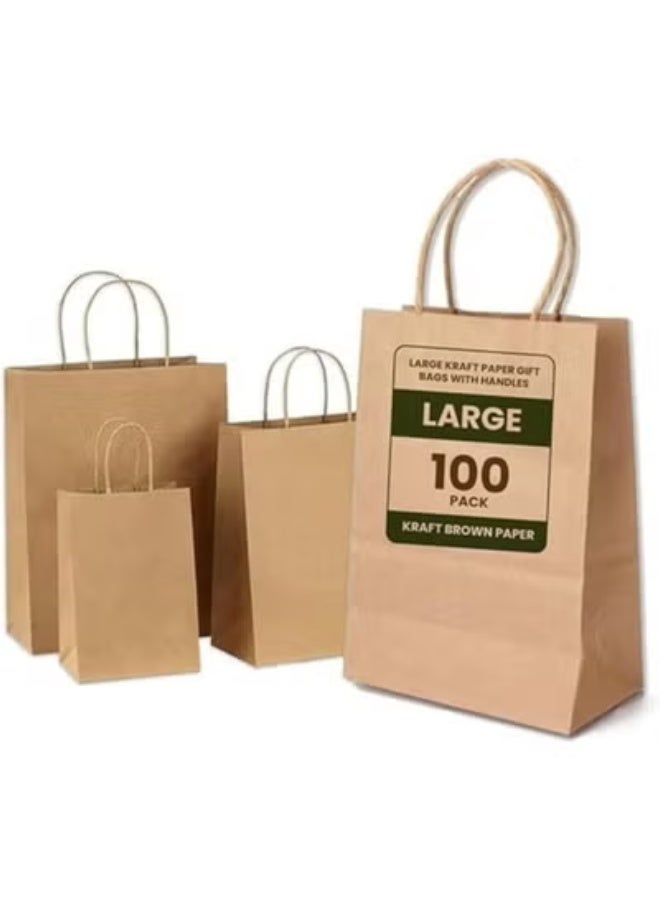 ايكواي ecoway Kraft Paper Bags - Pack Of 100 Craft Large Paper Grocery Bags With Handles For Shopping, Party, Birthday, Wedding Gift, Retail, Merchandies Ecofreindly Reusable Brown (28X15X28 Cm) - Image 5