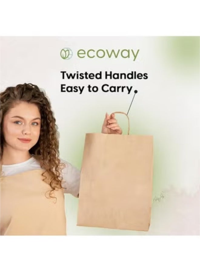 ايكواي ecoway Kraft Paper Bags - Pack Of 100 Craft Large Paper Grocery Bags With Handles For Shopping, Party, Birthday, Wedding Gift, Retail, Merchandies Ecofreindly Reusable Brown (28X15X28 Cm) - Image 4