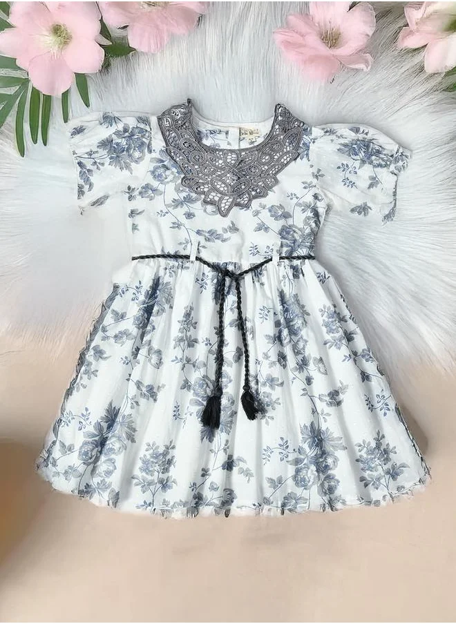 BELLA MODA Bella Moda Floral Printed Lace Detail Cotton Dress