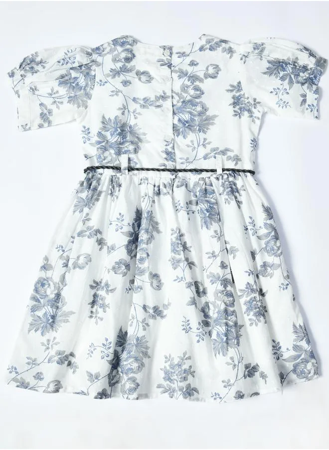 BELLA MODA Bella Moda Floral Printed Lace Detail Cotton Dress