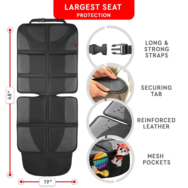 Helteko Car Seat Protector - 2 Pack Car Seat Cover for Child Carseat with Thickest Padding, 600D Oxford, Waterproof & Durable Fabric, Non-Slip Back, 2 Mesh Storage Pockets, Black - Image 2