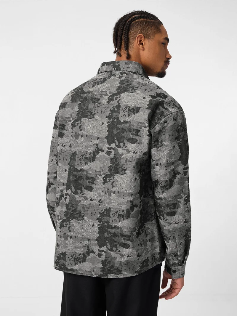 The Souled Store  The Souled Store: Dark Mirage Men and Boys Long Sleeve Spread Collar Grey Abstract Print Cotton Blend Relaxed Fit Shirt  | Best Price UAE
