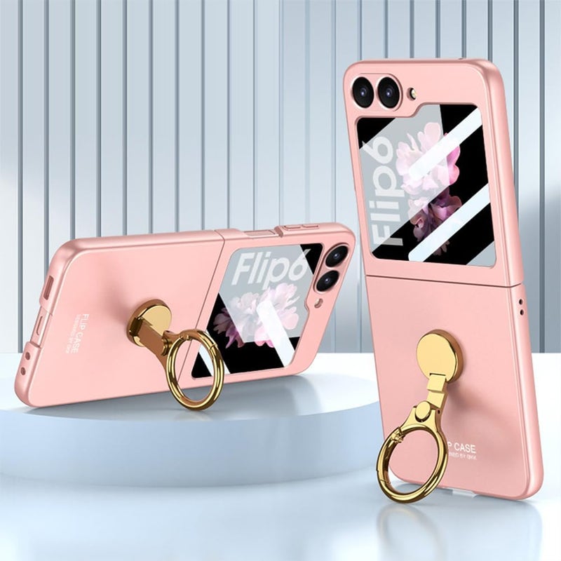guppy for Samsung Galaxy Z Flip 6 Case with Ring, Protective Slim Thin Fit Built-in Screen Protector All-Inclusive Shockproof Cover Women Girl Phone Case Cover, Pink - Image 1
