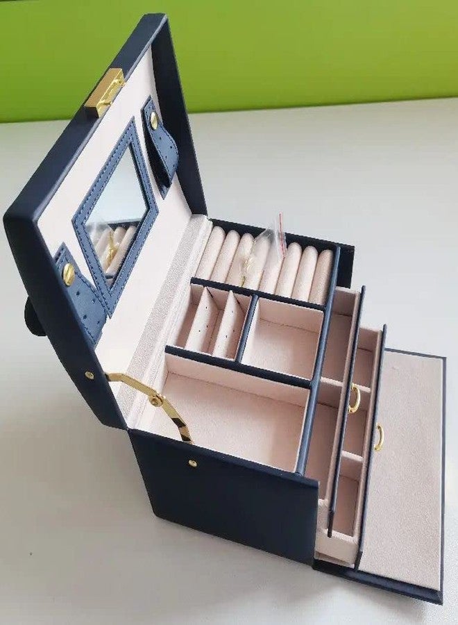 Crobat مجموعة علب مجوهرات جلدية مصنوعة يدويًا من Crobat، علبة تغليف مستحضرات تجميل، علبة تخزين مجوهرات من 3 طبقات، منظم مجوهرات محمول للسفر مع قفل (متعدد الألوان) - Image 2