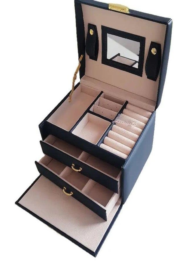 Crobat مجموعة علب مجوهرات جلدية مصنوعة يدويًا من Crobat، علبة تغليف مستحضرات تجميل، علبة تخزين مجوهرات من 3 طبقات، منظم مجوهرات محمول للسفر مع قفل (متعدد الألوان) - Image 1