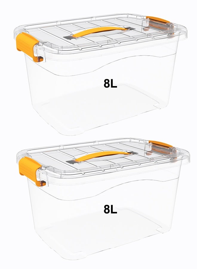 2 Pack 8L Clear Plastic Storage Box, Stackable Sealed Storage Bin with Lock Clips, Multipurpose Home Organizer Container for Toys, Makeup, Snacks, Office Supplies, Closet Bedroom Kitchen Cabinet Organization - Image 1