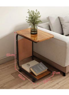 MIXDE Modern Style C Shaped Narrow Laptop End Table with Wheels Snack and Side Pocket for Living Room Bedroom Sofa Bed  - Image 1