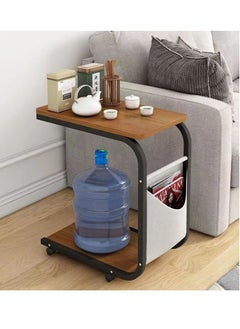 MIXDE Modern Style C Shaped Narrow Laptop End Table with Wheels Snack and Side Pocket for Living Room Bedroom Sofa Bed  - Image 2
