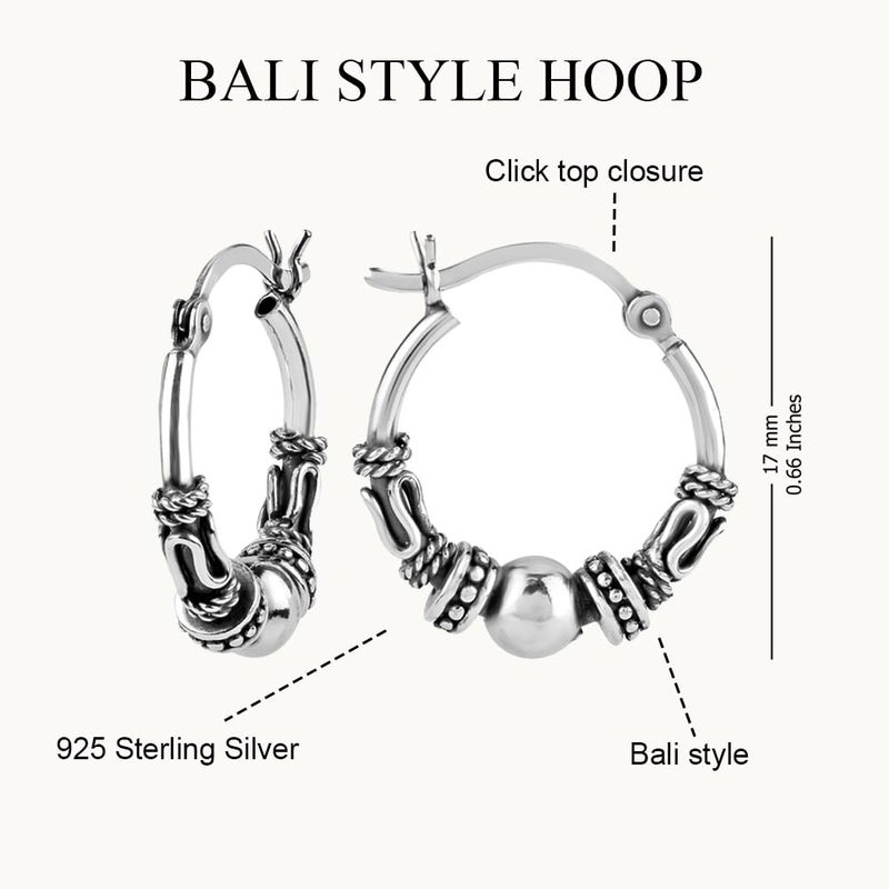 LeCalla 925 Sterling Silver Oxidized Balinese Jewelry Antique Lightweight Spiral Bali Hoop Earrings for Women Teen - Image 3