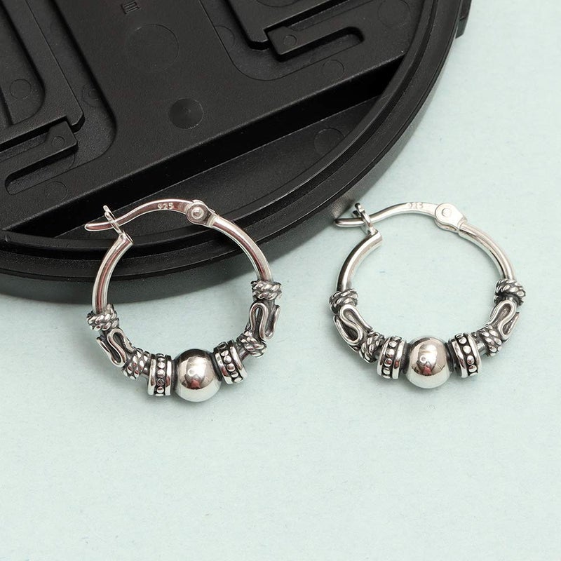 LeCalla 925 Sterling Silver Oxidized Balinese Jewelry Antique Lightweight Spiral Bali Hoop Earrings for Women Teen - Image 4