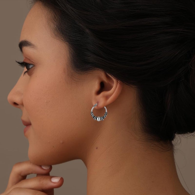 LeCalla 925 Sterling Silver Oxidized Balinese Jewelry Antique Lightweight Spiral Bali Hoop Earrings for Women Teen - Image 2