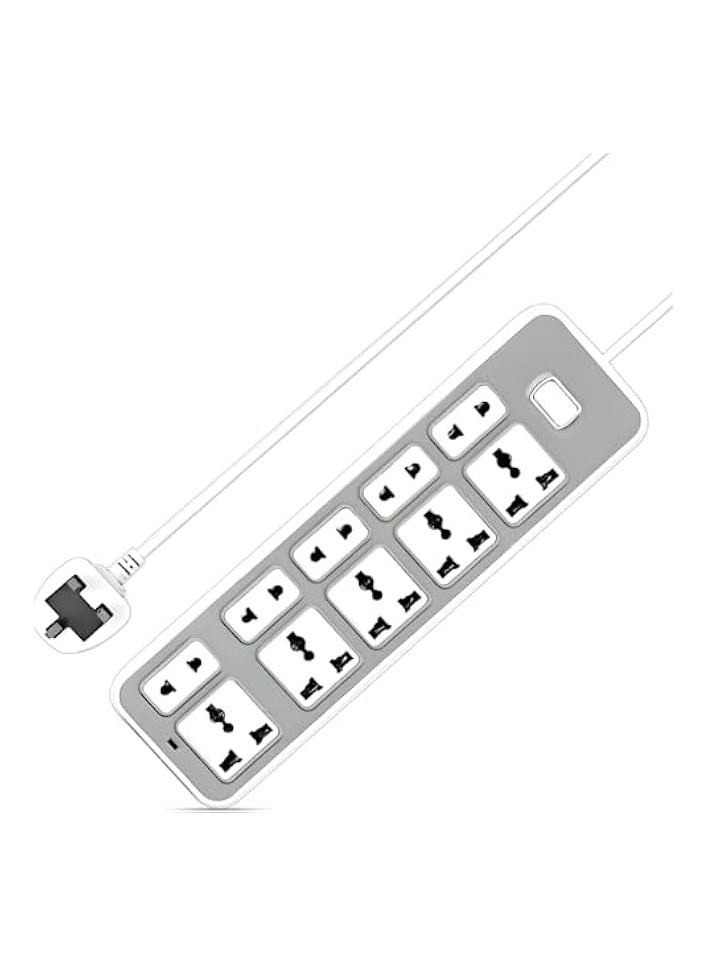 Green Tiger Power Strip Extension cord Heavy Duty, 10-Outlet 5m Extension Cord Power Socket, Multi Plug Power Strip, Universal Electrical Sockets, White