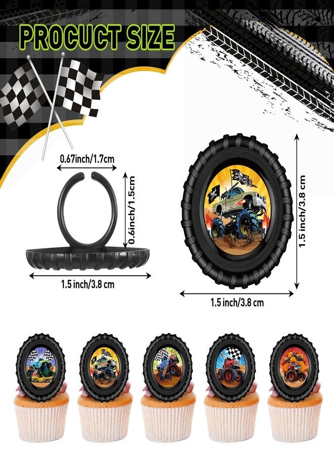 Containlol 50 Pcs Truck Cupcake Rings Monster Truck Cupcake Toppers Rings Plastic Colorful Cars Birthday Cake Decoration for Race Car Party Supplies, 5 Styles(Classic) - Image 3
