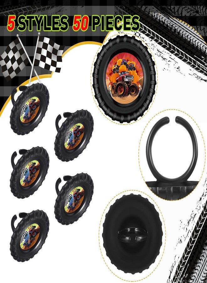 Containlol 50 Pcs Truck Cupcake Rings Monster Truck Cupcake Toppers Rings Plastic Colorful Cars Birthday Cake Decoration for Race Car Party Supplies, 5 Styles(Classic) - Image 4