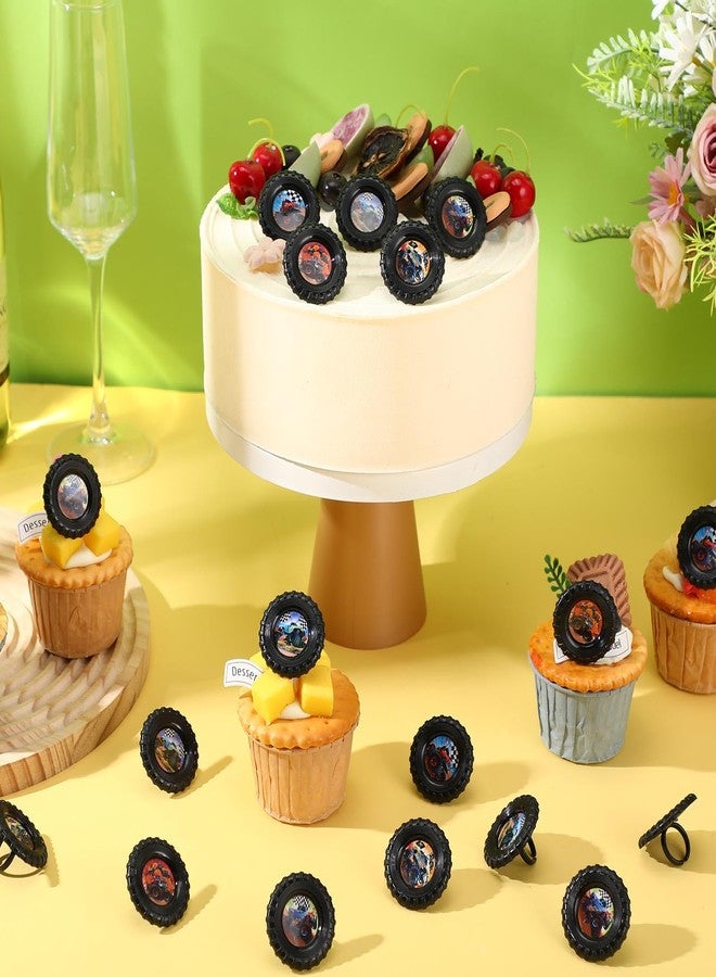 Containlol 50 Pcs Truck Cupcake Rings Monster Truck Cupcake Toppers Rings Plastic Colorful Cars Birthday Cake Decoration for Race Car Party Supplies, 5 Styles(Classic) - Image 2