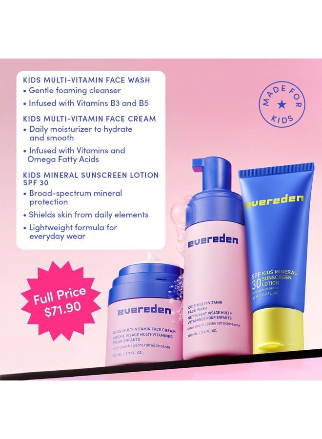 Evereden Daily 1-2-3 Routine Bundle: Clean & Vegan Skin Care Set for Kids - Hydrating & Nourishing Tween Skincare Set with Multi-Vitamin Face Wash, Face Cream, Lotion, & SPF 30 Mineral Sunscreen - Image 3