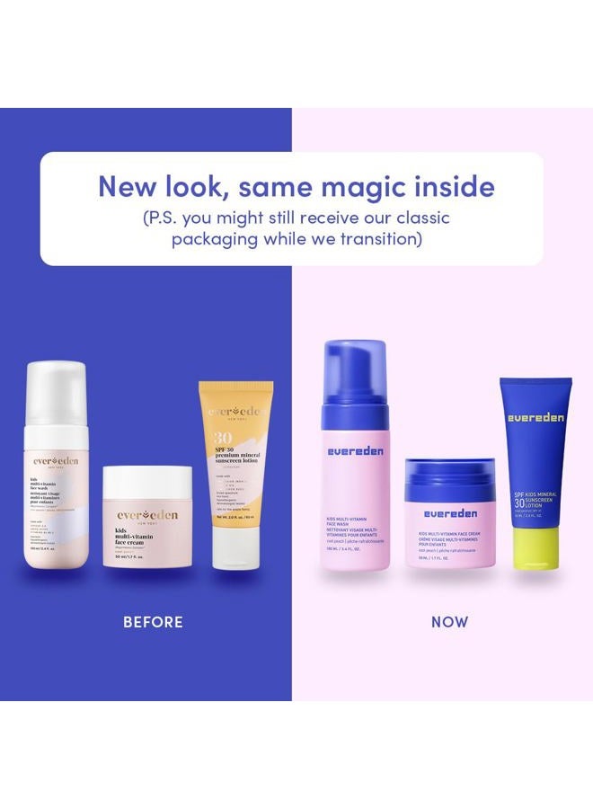 Evereden Daily 1-2-3 Routine Bundle: Clean & Vegan Skin Care Set for Kids - Hydrating & Nourishing Tween Skincare Set with Multi-Vitamin Face Wash, Face Cream, Lotion, & SPF 30 Mineral Sunscreen - Image 2