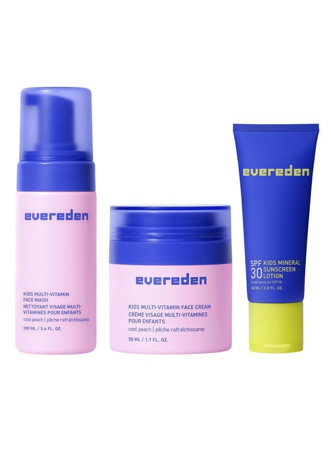 Evereden Daily 1-2-3 Routine Bundle: Clean & Vegan Skin Care Set for Kids - Hydrating & Nourishing Tween Skincare Set with Multi-Vitamin Face Wash, Face Cream, Lotion, & SPF 30 Mineral Sunscreen - Image 1