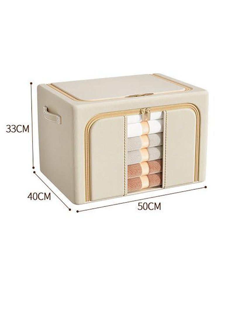 Hanayo 3 Pack Clothes Storage Bins Box Foldable Closet Organizers with Sturdy Zipper Clear Window Storage Containers for Comforters Blankets BeddingToys Books(Beige) - Image 2