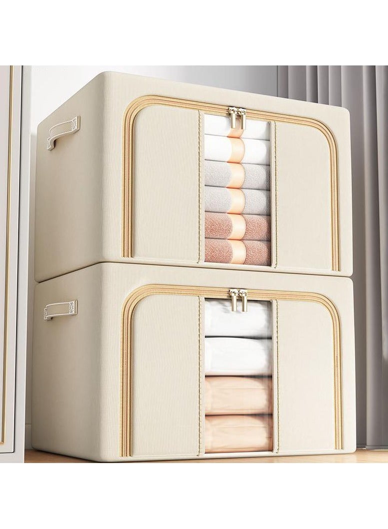 Hanayo 3 Pack Clothes Storage Bins Box Foldable Closet Organizers with Sturdy Zipper Clear Window Storage Containers for Comforters Blankets BeddingToys Books(Beige) - Image 4