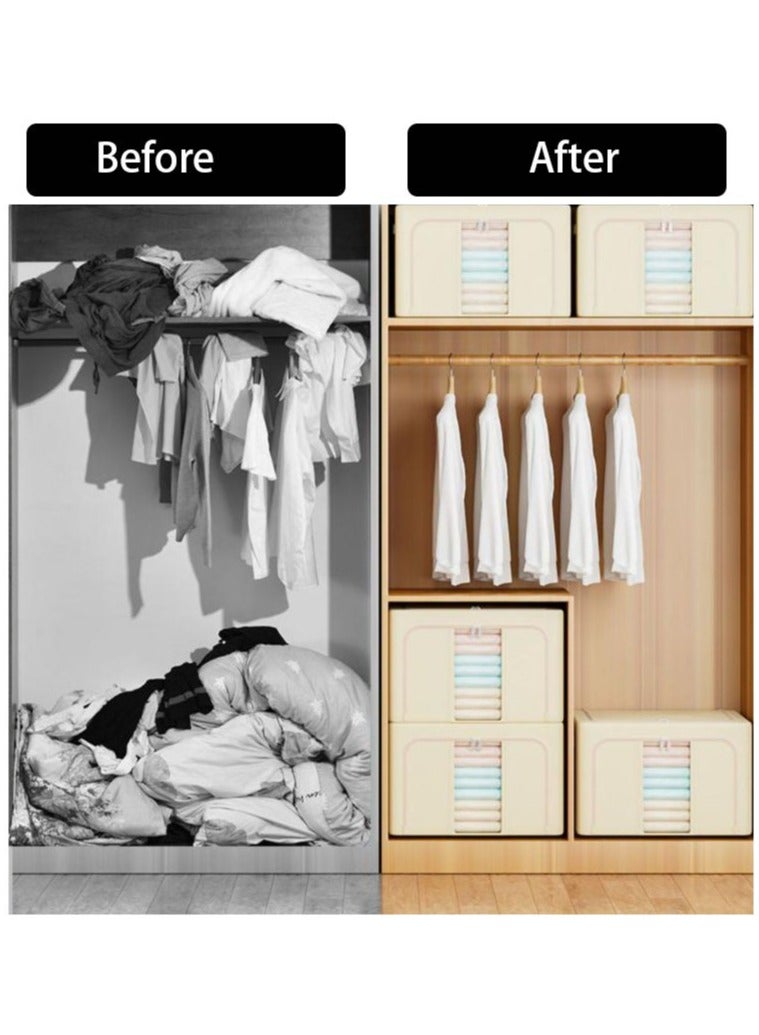 Hanayo 3 Pack Clothes Storage Bins Box Foldable Closet Organizers with Sturdy Zipper Clear Window Storage Containers for Comforters Blankets BeddingToys Books(Beige) - Image 3