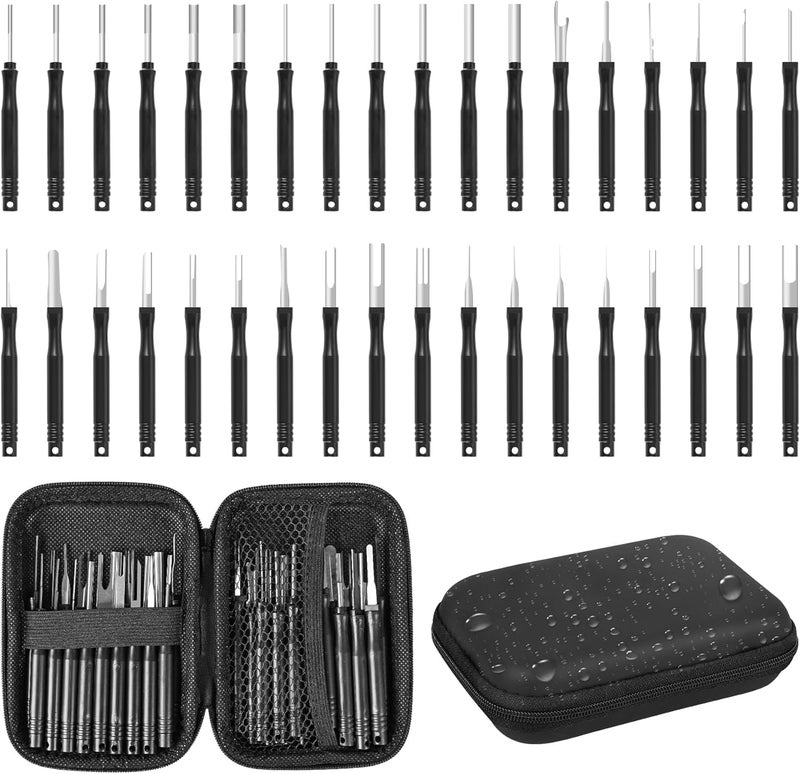 Kikerike Terminal Removal Tool Kit 36 Pcs Depinning Tool Electrical Connector Pin Removal Tool Kit Pin Extractor Tool Set Wire Terminal Release Tool for Automotive Car Household Devices - Black - Image 1