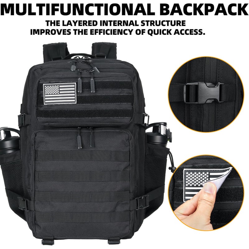 Lovelinks21 45L Tactical Assault Backpack 3 day assault pack with Molle Waterproof backpack Rucksack for Tactical Backpacks (Black) - Image 4