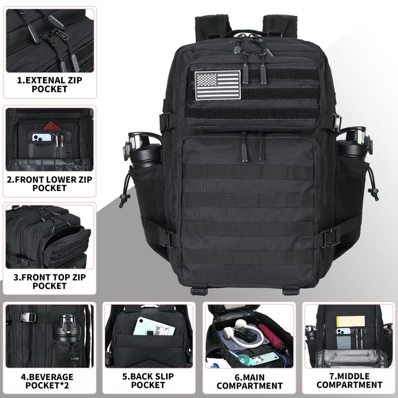 Lovelinks21 45L Tactical Assault Backpack 3 day assault pack with Molle Waterproof backpack Rucksack for Tactical Backpacks (Black) - Image 5