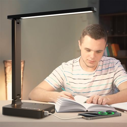 cozoo Desk Lamps for Home Office,Modern LED Desk Lamp for Dorm with 2 USB Charging Ports/Type C Port,2 AC Outlets,3 Lighting Mode,3 Level Brightness,Touch Control/Timer/Eye-Caring Foldable Table Lamp - Image 3