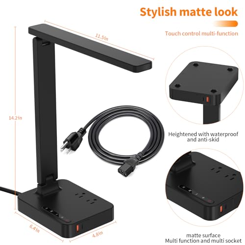 cozoo Desk Lamps for Home Office,Modern LED Desk Lamp for Dorm with 2 USB Charging Ports/Type C Port,2 AC Outlets,3 Lighting Mode,3 Level Brightness,Touch Control/Timer/Eye-Caring Foldable Table Lamp - Image 5