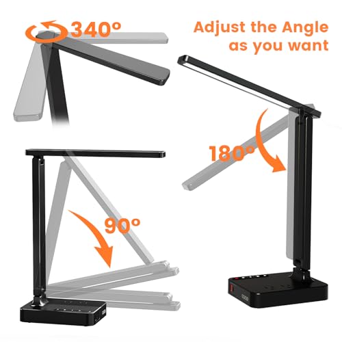 cozoo Desk Lamps for Home Office,Modern LED Desk Lamp for Dorm with 2 USB Charging Ports/Type C Port,2 AC Outlets,3 Lighting Mode,3 Level Brightness,Touch Control/Timer/Eye-Caring Foldable Table Lamp - Image 4