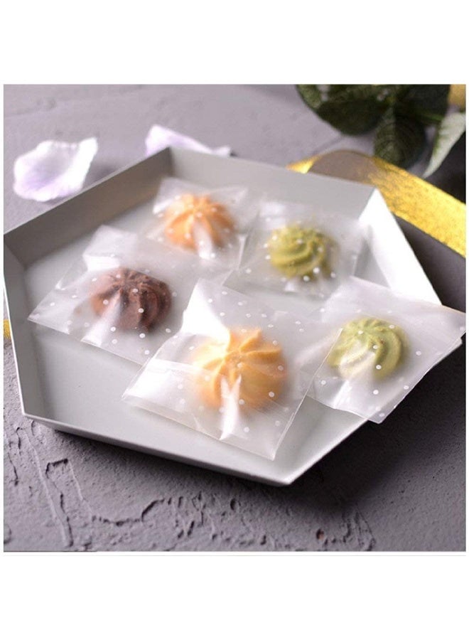 DUNISO 200pcs Self Adhesive Biscuit Bags, Cellophane Snack Bags White Polka Dot Seal Packaging Bags OPP Plastic Pastry Bags for Baking Candy Biscuits Chocolate, 5.5cm x 5.5cm - Image 4