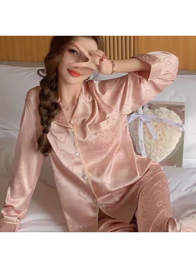 Kj Ice Silk Women's Spring And Autumn Satin Pajamas Set, High-end Faux Silk Loungewear Gift Box For Girlfriend Birthday Present - Image 4