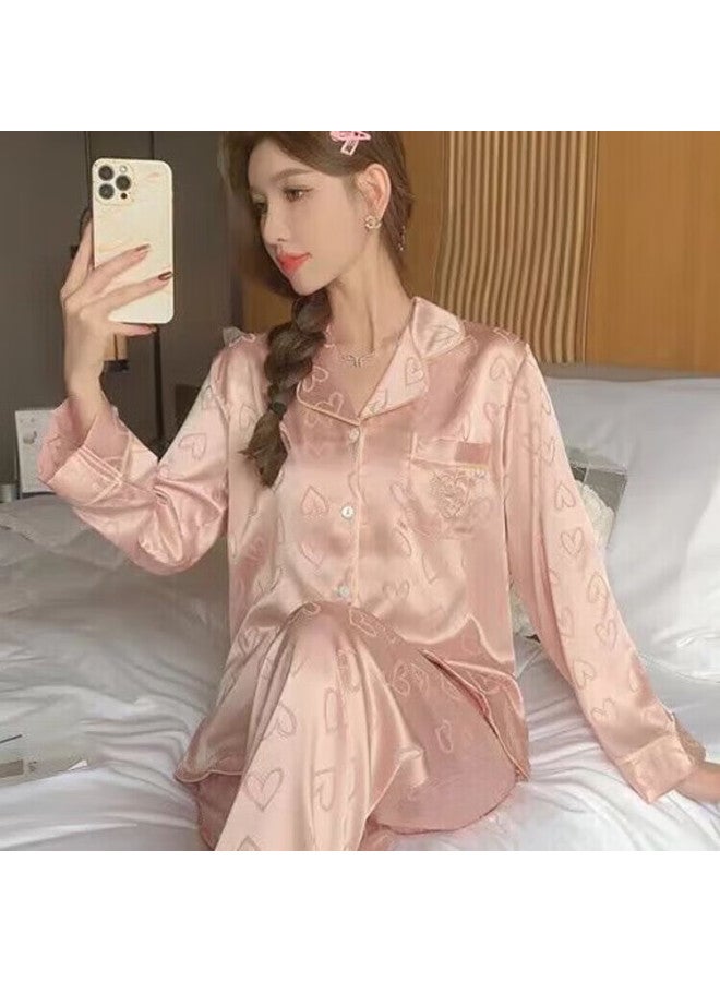 Kj Ice Silk Women's Spring And Autumn Satin Pajamas Set, High-end Faux Silk Loungewear Gift Box For Girlfriend Birthday Present - Image 3