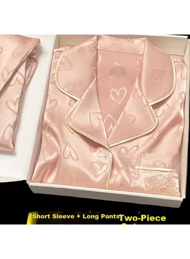 Kj Ice Silk Women's Spring And Autumn Satin Pajamas Set, High-end Faux Silk Loungewear Gift Box For Girlfriend Birthday Present - Image 2