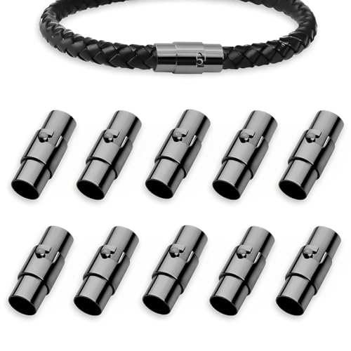 MOAMUN 10PCS Black Cord End Caps Bracelet End Caps Locking Bracelet Rope End Cap Cord Ends (Black, 5 mm) - Image 1