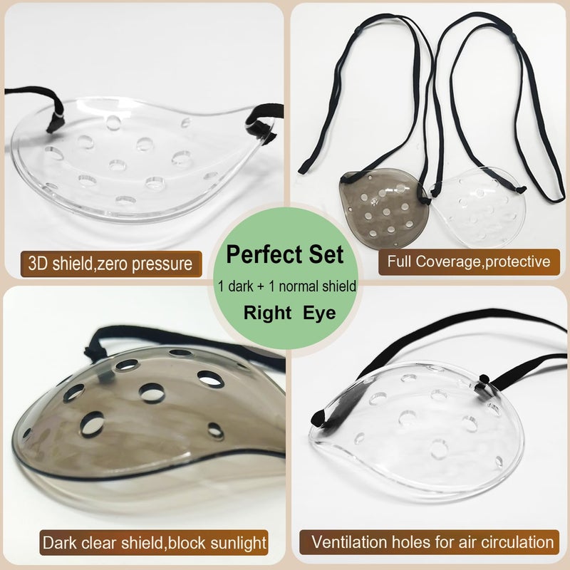 AMZVIO 2Pcs Eye Shield After Cataract Surgery-1 Breathable Plastic Eye Patch & 1 Dark Clear Cover-for Sleeping After Post Surgery,Block Out Some Sunlight,Less Sensitivity,with Adjustable Strap (Right Eye) - Image 4