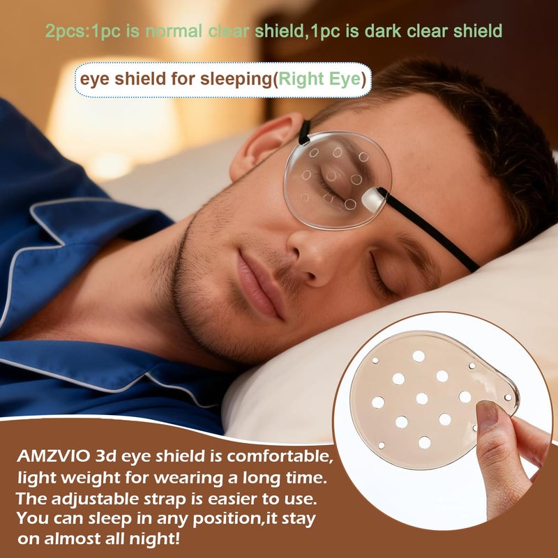 AMZVIO 2Pcs Eye Shield After Cataract Surgery-1 Breathable Plastic Eye Patch & 1 Dark Clear Cover-for Sleeping After Post Surgery,Block Out Some Sunlight,Less Sensitivity,with Adjustable Strap (Right Eye) - Image 2