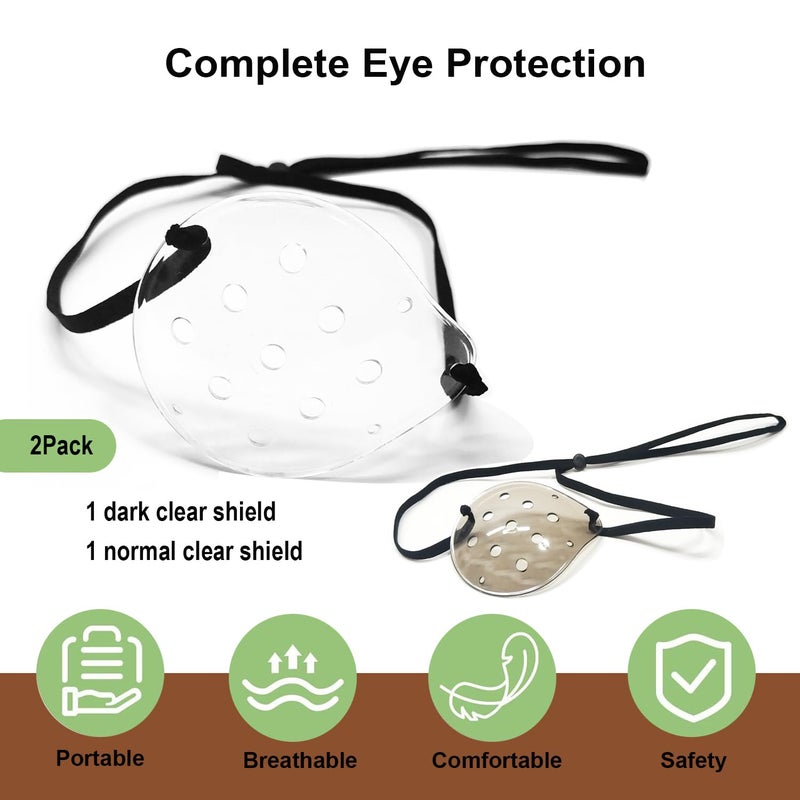 AMZVIO 2Pcs Eye Shield After Cataract Surgery-1 Breathable Plastic Eye Patch & 1 Dark Clear Cover-for Sleeping After Post Surgery,Block Out Some Sunlight,Less Sensitivity,with Adjustable Strap (Right Eye) - Image 3