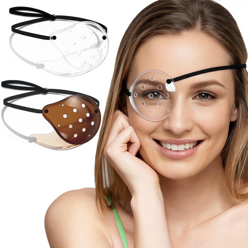 AMZVIO 2Pcs Eye Shield After Cataract Surgery-1 Breathable Plastic Eye Patch & 1 Dark Clear Cover-for Sleeping After Post Surgery,Block Out Some Sunlight,Less Sensitivity,with Adjustable Strap (Right Eye) - Image 1