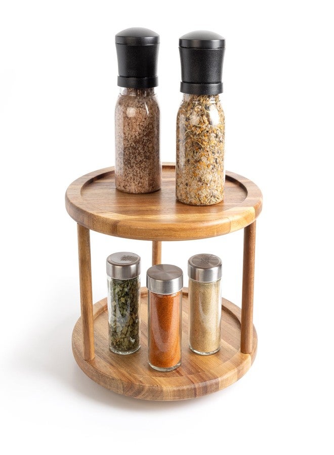 Smart Design 2-Tier Acacia Turntable Lazy Susan - Image 2