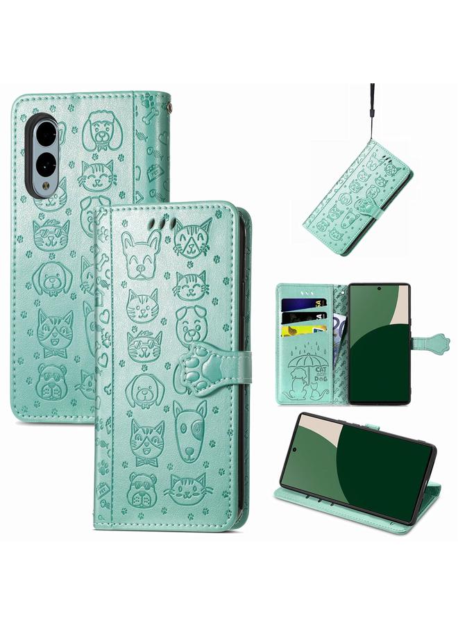 S-TOP Case For Fujitsu Arrows We2 / F-52E Cat and Dog Embossed Leather Phone Case - Image 1