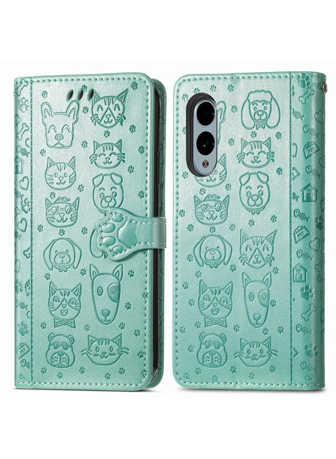 S-TOP Case For Fujitsu Arrows We2 / F-52E Cat and Dog Embossed Leather Phone Case - Image 2