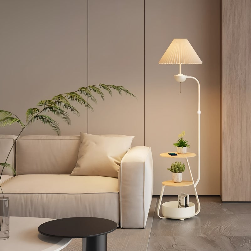 Sharpdo Nordic Curved Floor Lamp,Standing lamp With 3-Layer Side Table and Storage Drawer, Multi-functional Living Room and Bedroom Desk Lamp, Suitable for Reading and Decoration - Image 2