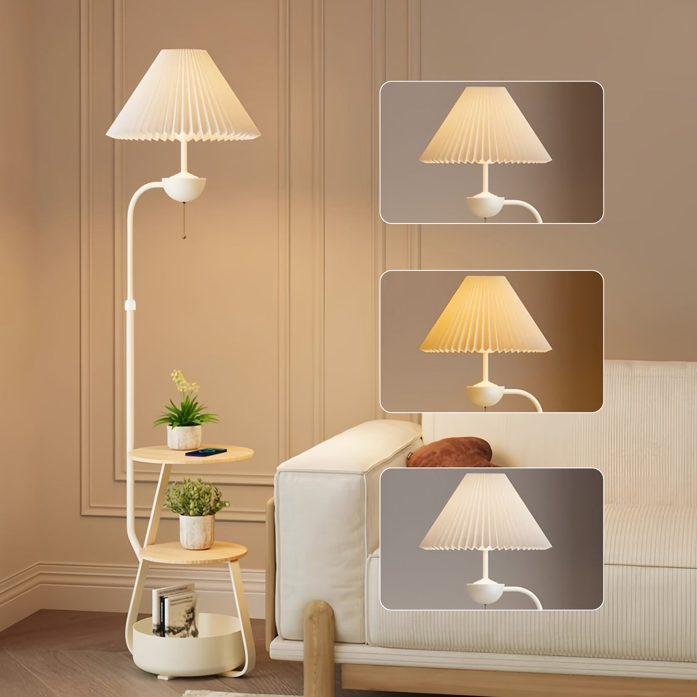 Nordic Curved Floor Lamp,Standing lamp With 3-Layer Side Table and Storage Drawer, Multi-functional Living Room and Bedroom Desk Lamp, Suitable for Reading and Decoration