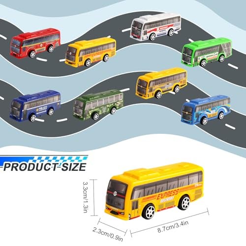 HSMQ 16 Pcs Pull Back City Bus Vehicles Toys Set Mini Pull Back Cars for Kids Toddlers Friction Powered Racing Vehicles Bulk Toys Party Favors Goodie Bags Stuffers Pinata Fillers for Boys Girls - Image 5